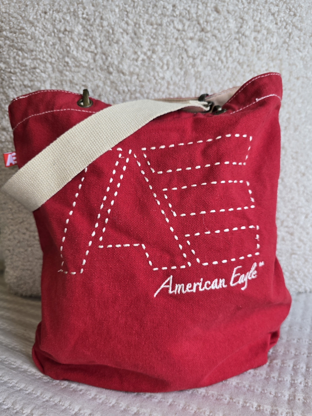 American Eagle Outfitters Red Canvas Tote with Cream Strap